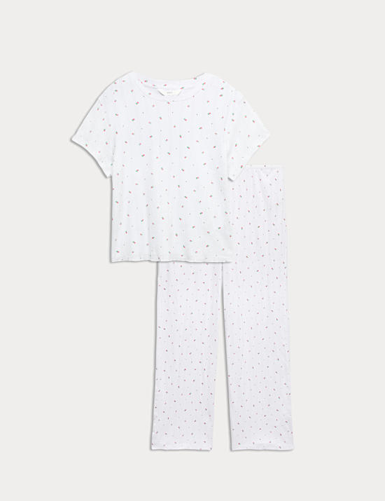 Pure Cotton Pointelle Floral Pyjama Set