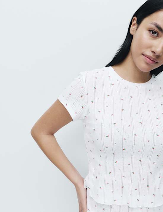 Pure Cotton Pointelle Floral Pyjama Set