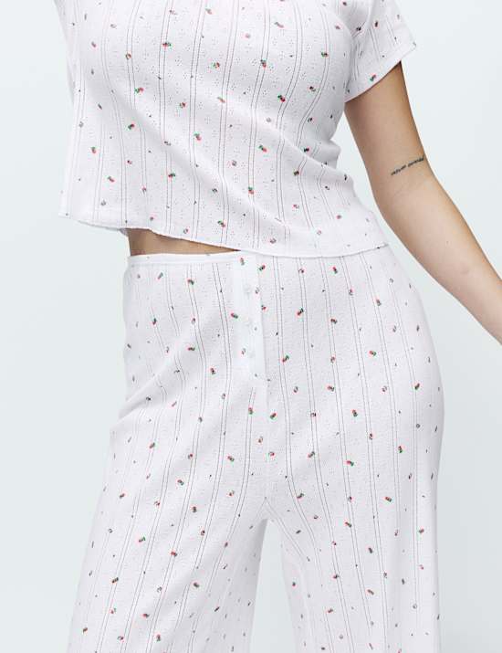 Pure Cotton Pointelle Floral Pyjama Set