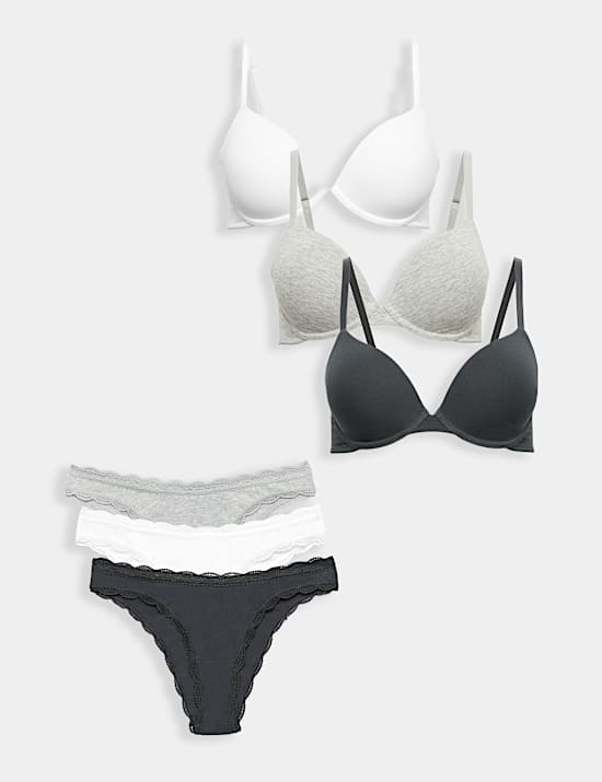 3pk Wired Plunge T-Shirt Bras Set A-E