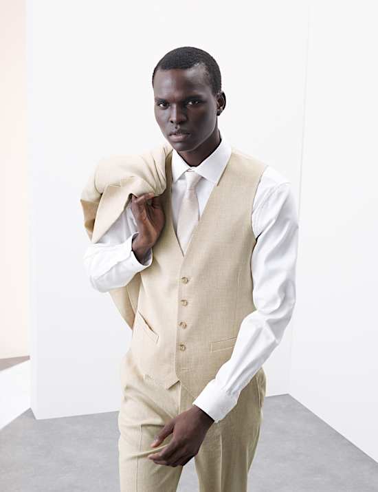 Costume coupe ajustée en lin mélangé de performance italien