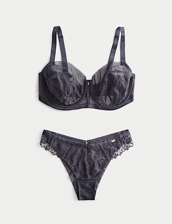 Lisianthus Embroidery Wired Balcony Bra Set F-H