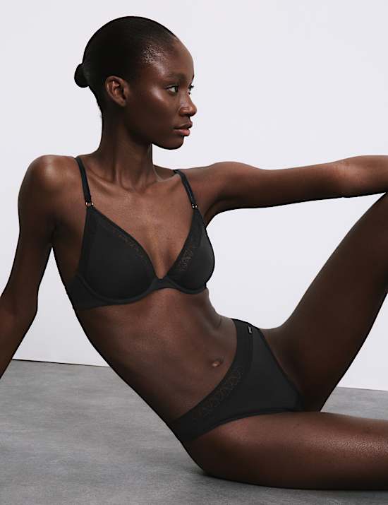 Boston Microfibre Lace Trim Wired Plunge Bra Set