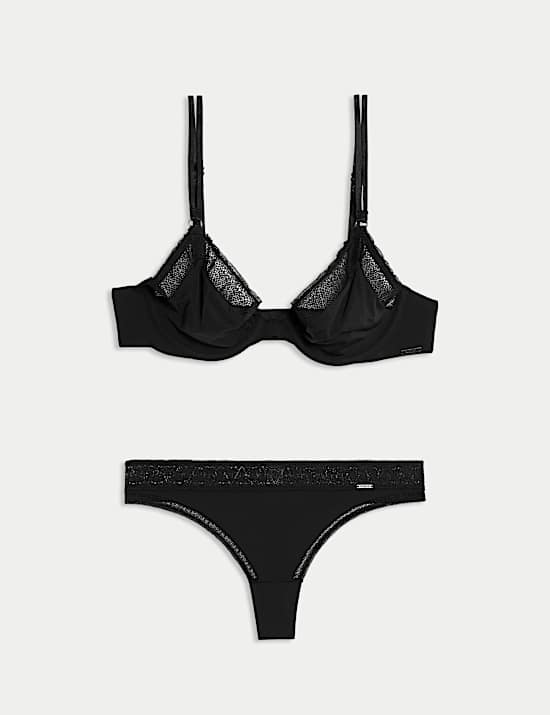 Boston Microfibre Lace Trim Wired Plunge Bra Set