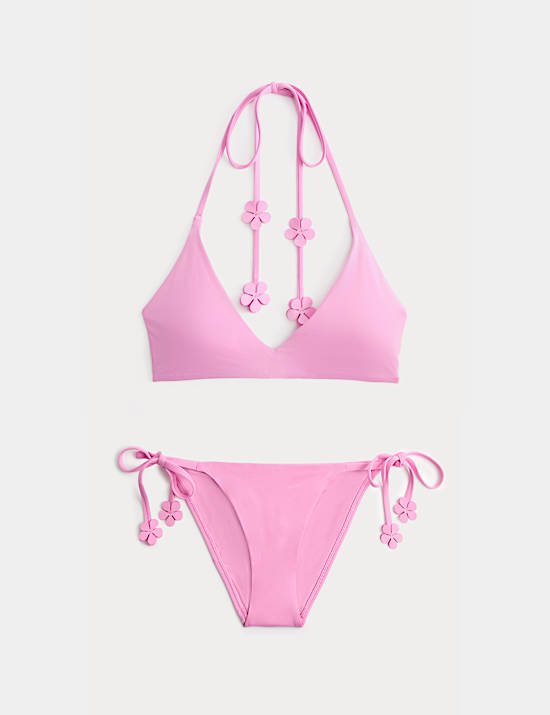 Floral Trim Halterneck Bikini Set