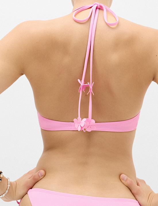 Floral Trim Halterneck Bikini Set