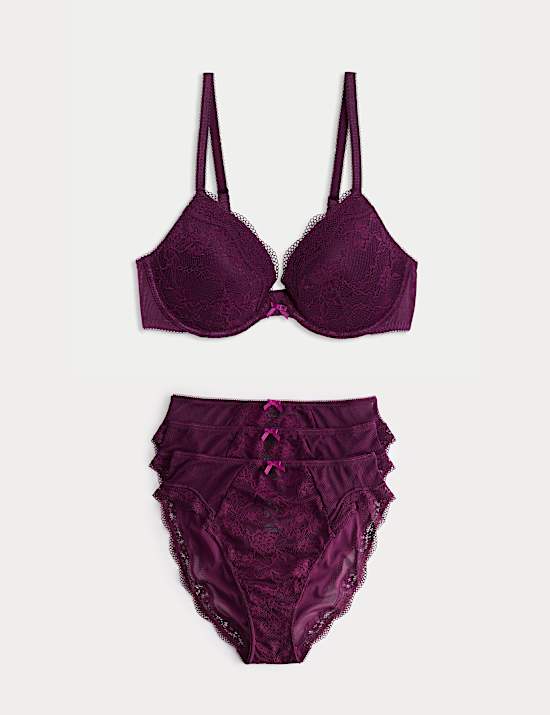Jasmine Lace Wired Plunge Bra Set A-E