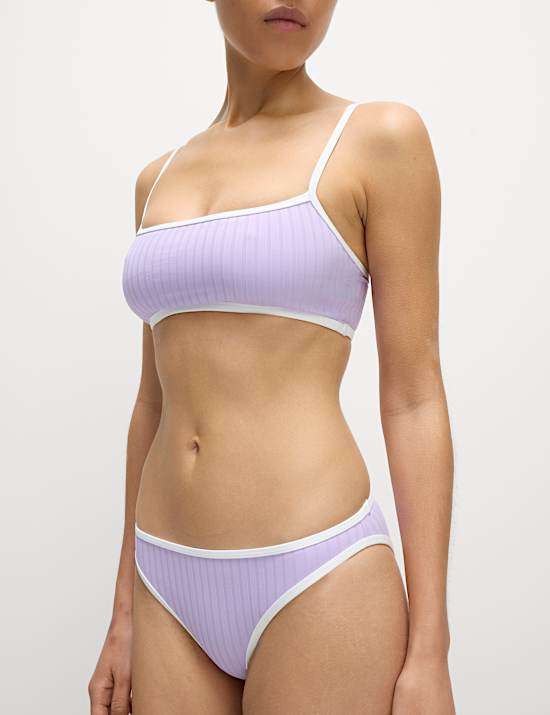 Ribbed Contrast Tipping Scoop Neck Bikini Set