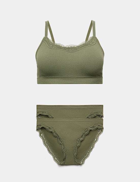 Jasmine Lace Non Wired Seamfree Crop Top Set