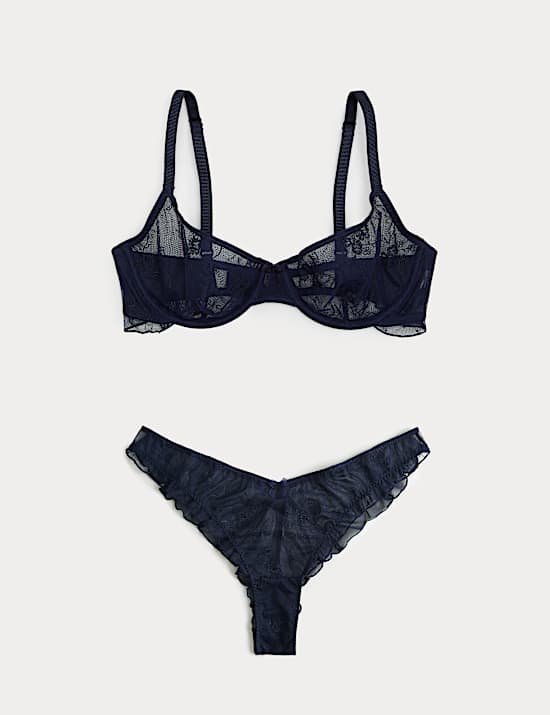 Helena Embroidery Wired Demi Cup Bra Set A-E