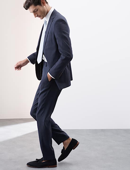 Costume coupe ajustée en lin mélangé de performance italien