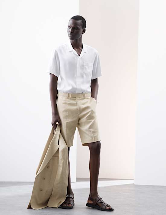 Tailored Fit Italian Performance Linen Blend Double Breasted Suit