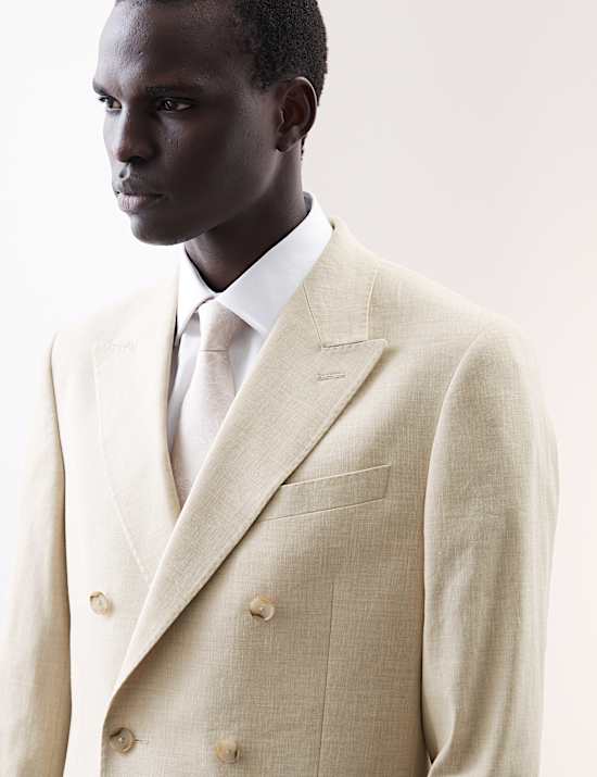 Tailored Fit Italian Performance Linen Blend Double Breasted Suit