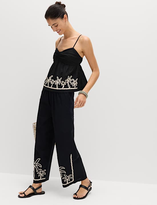 Pure Cotton Embroidered Cami Beach Set