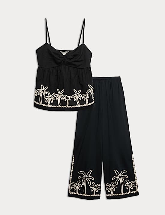 Pure Cotton Embroidered Cami Beach Set