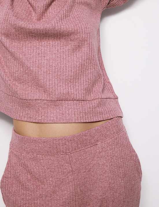 Ribbed Crew Neck Long Sleeve Pyjama Set
