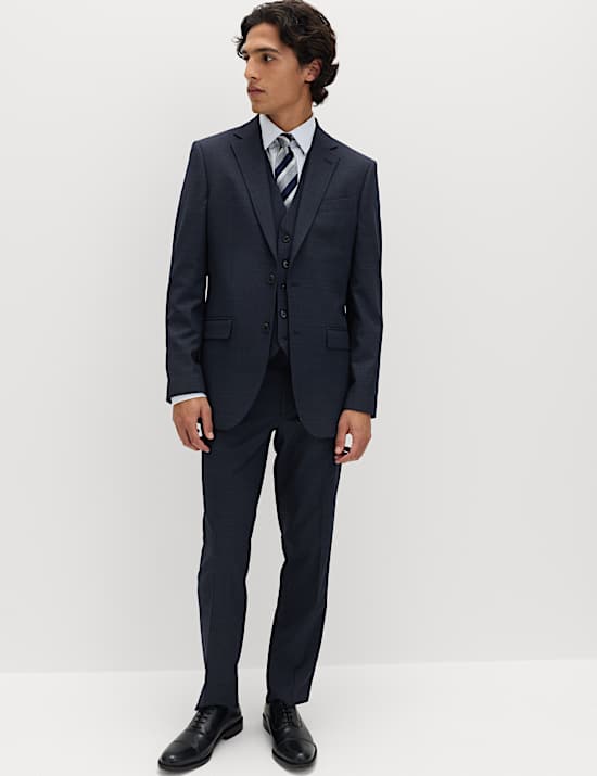 3 Piece Regular Fit Textured Stretch Suit