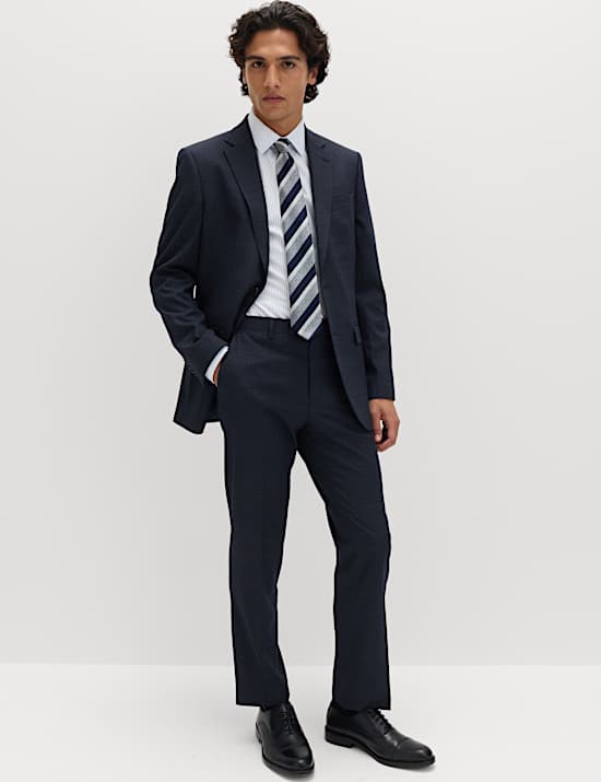 3 Piece Regular Fit Textured Stretch Suit