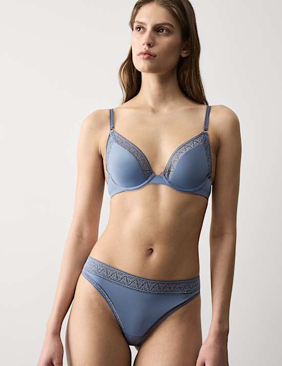 Boston Microfibre Lace Trim Wired Plunge Bra Set