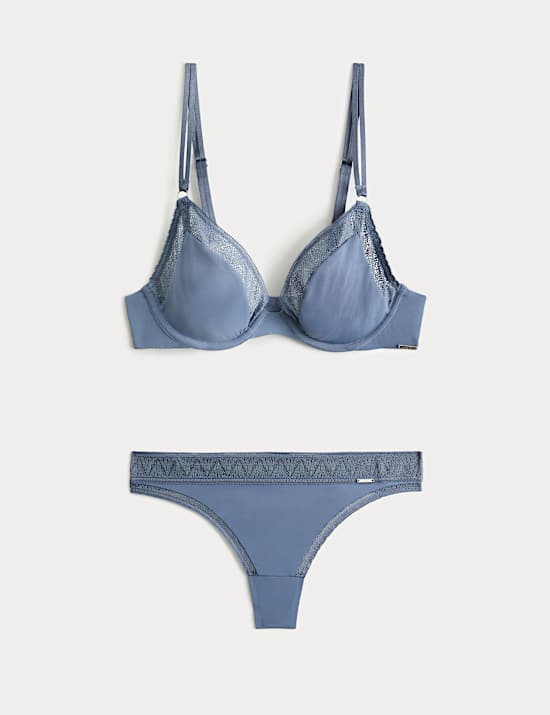 Boston Microfibre Lace Trim Wired Plunge Bra Set