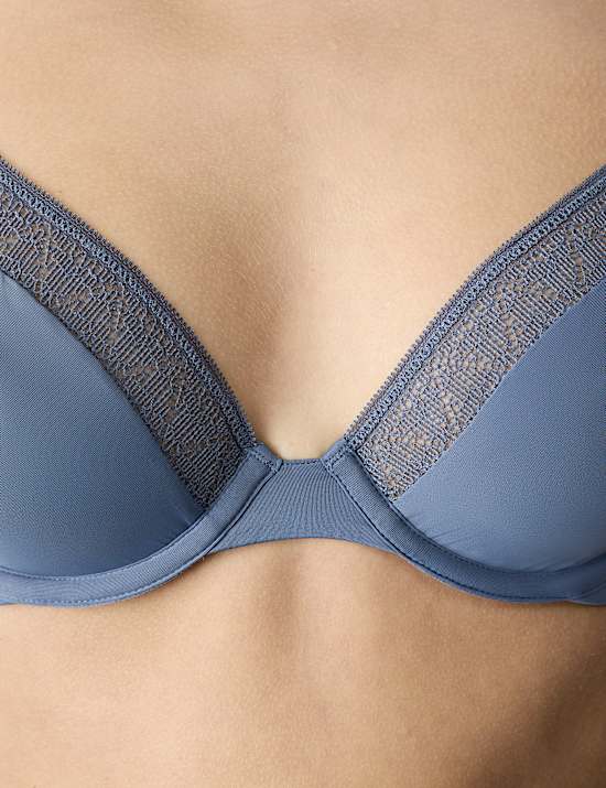 Boston Microfibre Lace Trim Wired Plunge Bra Set