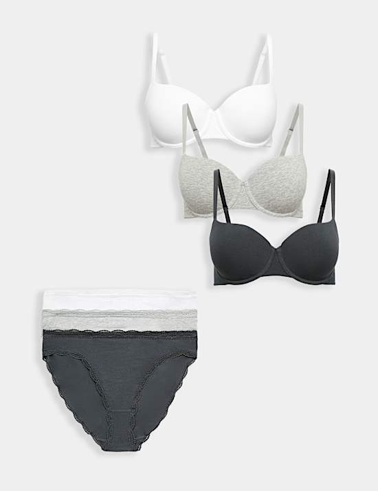 3pk Cotton Rich Wired Balcony Bra Set A-E