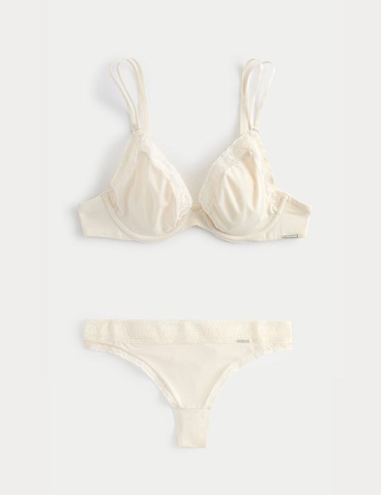 Boston Microfibre Lace Trim Wired PlungeBra Set