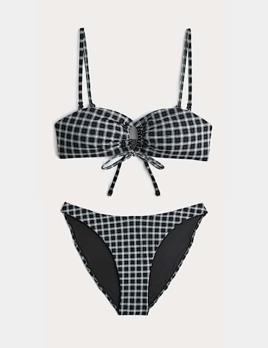 Ensemble maillot de bain bandeau &agrave; carreaux nou&eacute; sur le devant