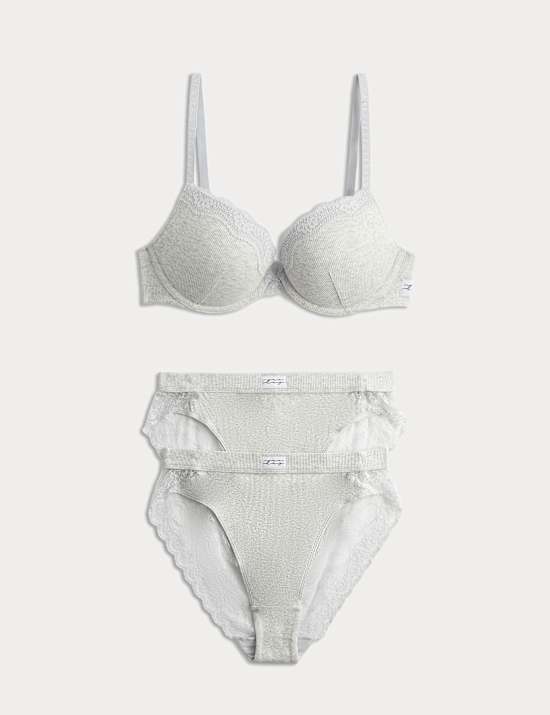 Juni Cotton Rib Wired Push-Up Plunge Bra Set A-E