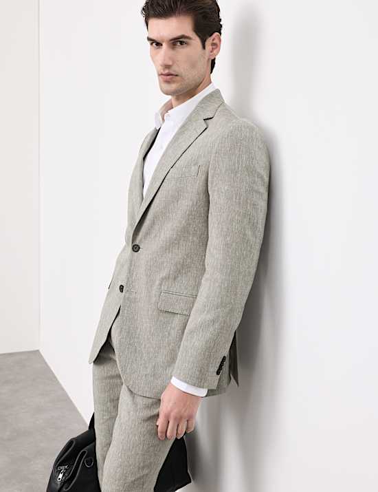 2 Piece Tailored Fit Italian Performance Linen Blend Suit