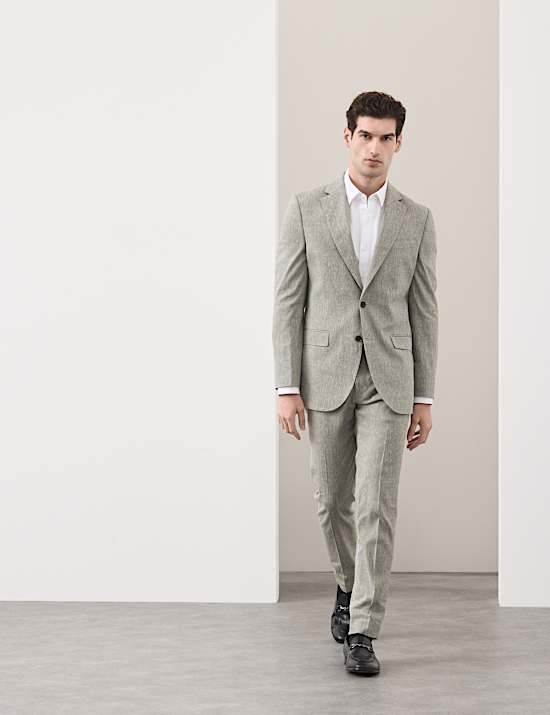 2 Piece Tailored Fit Italian Performance Linen Blend Suit