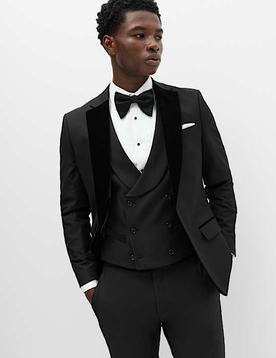 Najlepszy smoking 3-częściowy slim fit z aksamitnymi klapami