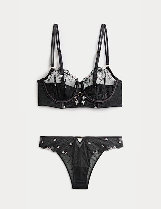 Leah Embroidery Wired Longline Balcony Bra Set A-E