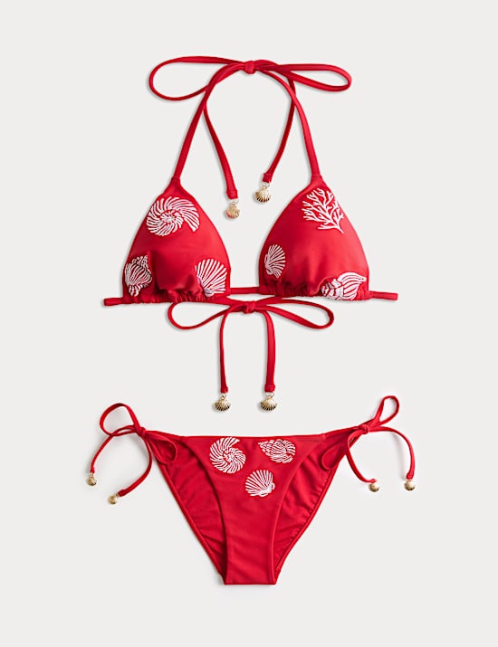 Embroidered Padded Triangle Bikini Set