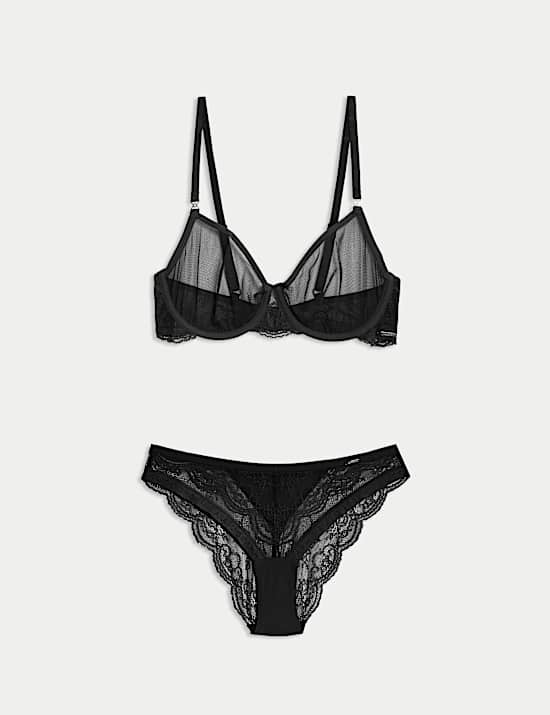 Murcia Sheer & Lace Wired Demi Cup Bra Set A-E