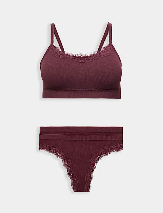 Jasmine Lace Non Wired Seamfree Crop Top Set