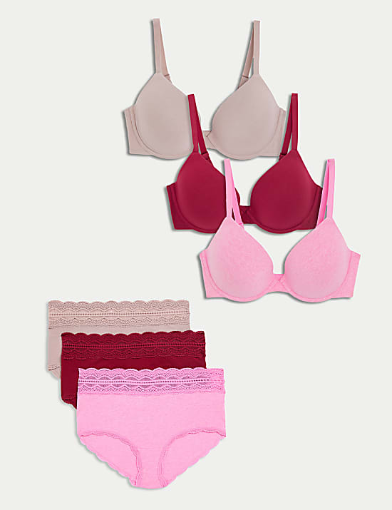 3pk Wired Plunge T-Shirt Bras Set A-E