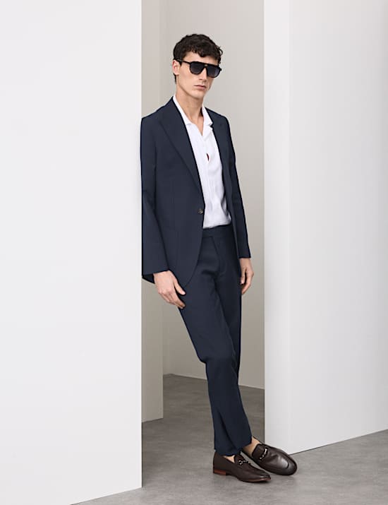 2 Piece Tailored Fit Wool Blend Textured Suit