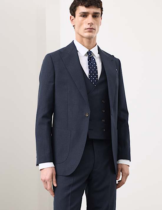 2 Piece Tailored Fit Wool Blend Textured Suit