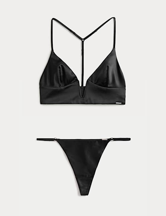Black Label Satin Bralette Set