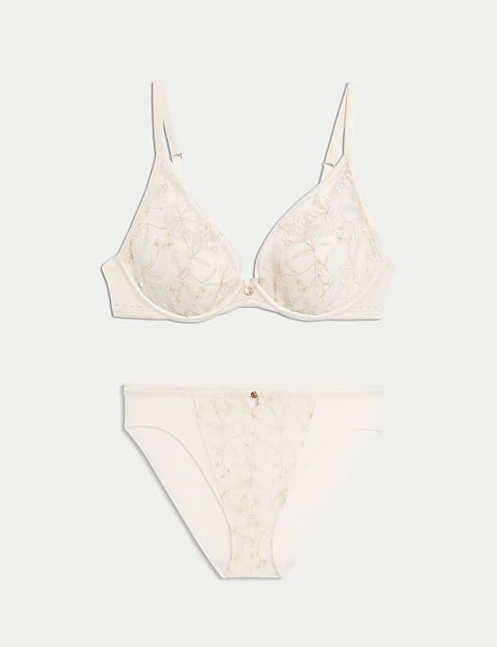 Trousseau Embroidery Wired Plunge Bra Set A-E