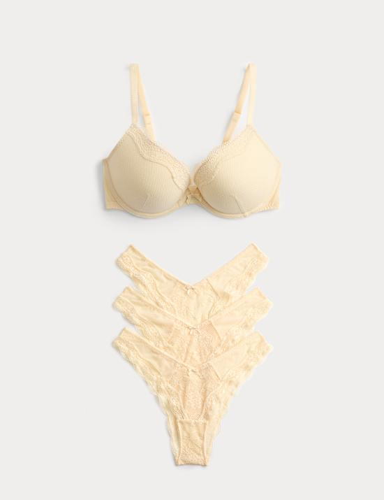Jasmine Lace Wired Push Up Plunge Bra Set A-E