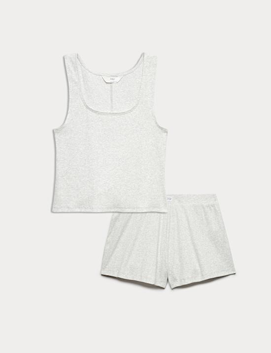 Conjunto de pantal&oacute;n corto y camiseta de pijama de algod&oacute;n acanalado
