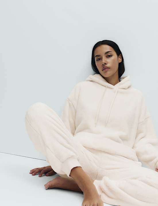 Domowy komplet z bluzą z kapturem z futerkowego polaru