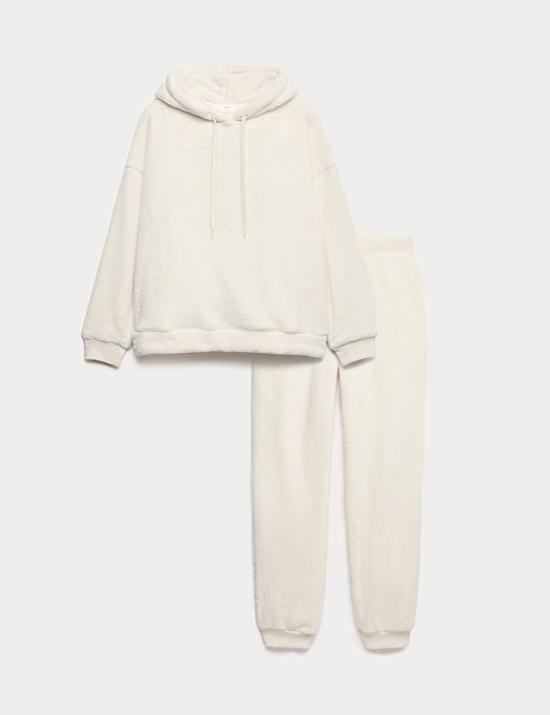 Domowy komplet z bluzą z kapturem z futerkowego polaru