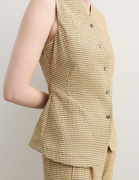 Cotton Rich Checked Seersucker Waistcoat & Trousers Set