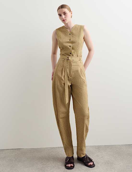 Cotton Rich Checked Seersucker Waistcoat & Trousers Set
