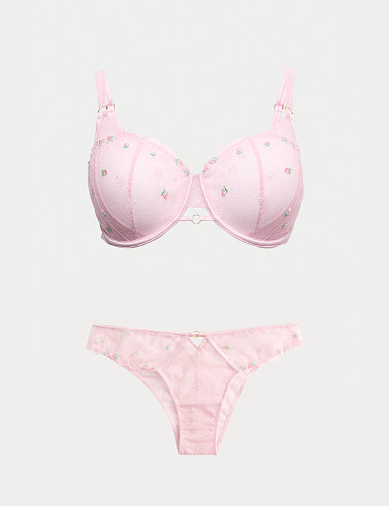 Leah Embroidery Wired Demi Cup Bra Set F+