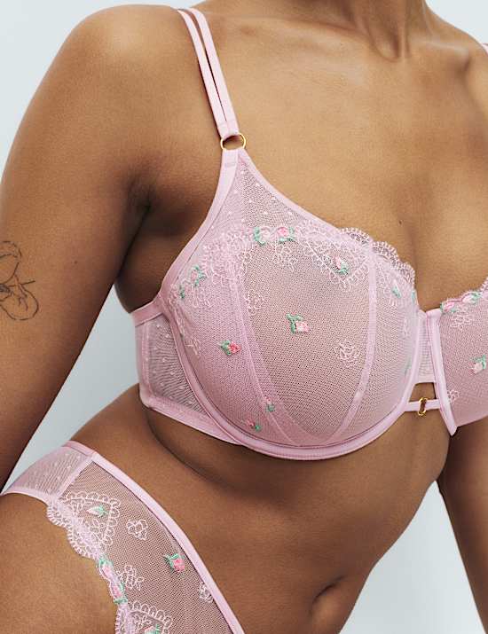 Leah Embroidery Wired Demi Cup Bra Set F+