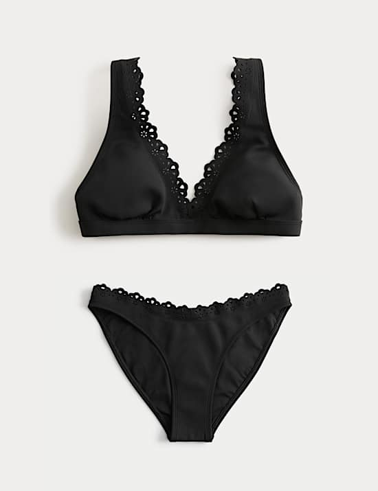 Broderie Trim Sculpt Padded Plunge Bikini Set